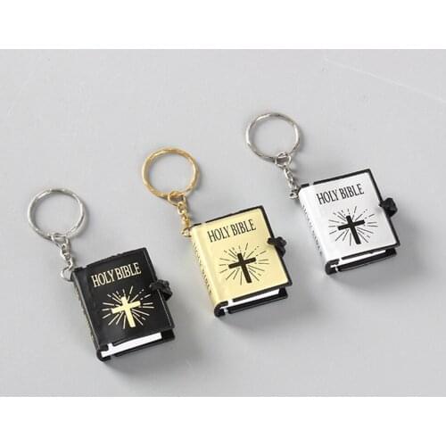 Cute Mini English Holy Bible Car Keychain Religious Christian Cross Keyrings Holder Car Key Rings Charm Bag Gifts Car Accessorie