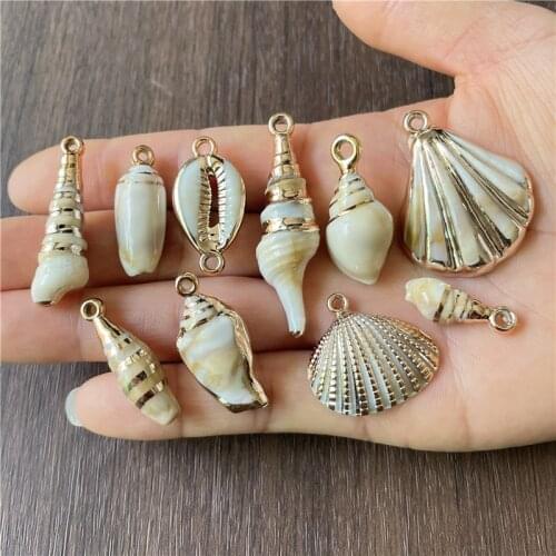 JunKang 10pcs 10 different size shell pendants DIY making necklace and bracelet wholesale acrylic connectors
