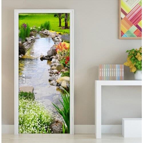 Park Creek Grass 3D DIY Wall Painting Mural Wallpaper Door Vinyl Wall Paper Living Room Bedroom Door Sticker PVC Mural WallPaper