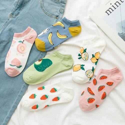 Socks ins tide spring and summer new thin cotton pure socks avocado green boat socks fruits and vegetables color Japanese socks