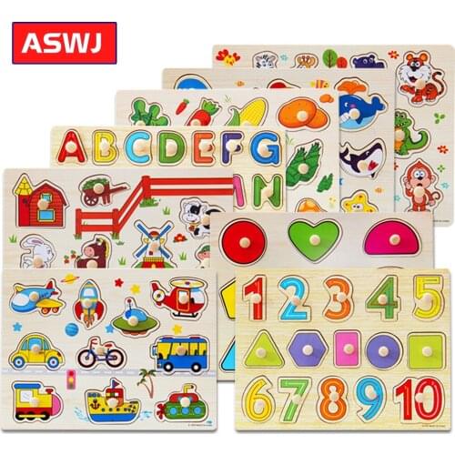 2020 New Kid Early Educational Toys Baby Hand Grasp Wooden Puzzle Toy Alphabet And Digit Learning Child Wood Jigsaw Toy