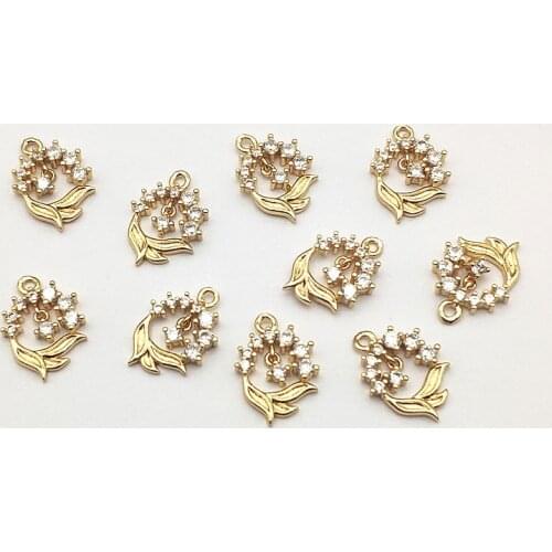 New Arrival! 50pcs Cubic Zirconia/Copper Flower Charm For Handmade Necklace/Earrings make DIY Parts,Jewelry Accessories Findings