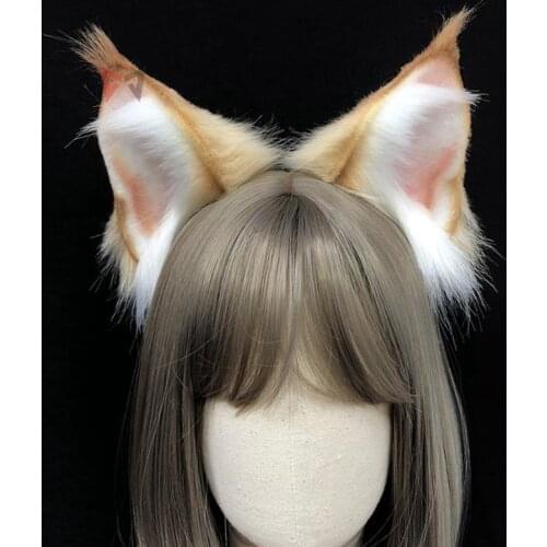 New White Brown Felis lynx Cat Ears Hairhoop Headwear Headband Hand Made Work For KC Cosplay Party Game Costume Accessories