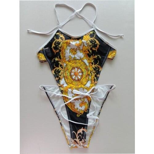 One Piece Women Swimwear 2021 Swimsuit Sexy Thong Printed Patchwork Push Up Bathing Suit Beachwear Bikini Brazilian