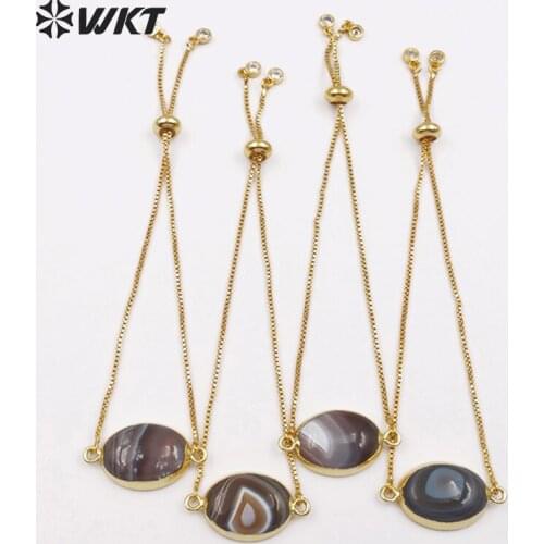 WT-B411 WKT Wholesale 10pcs/lot natural stone bracelets oval shape charm with gold metal chain classic style lady girl jewelry