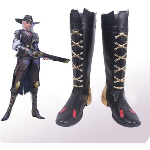 OW Ashe Black Cosplay Shoes Boots Halloween Carnival Party Costume Accessories