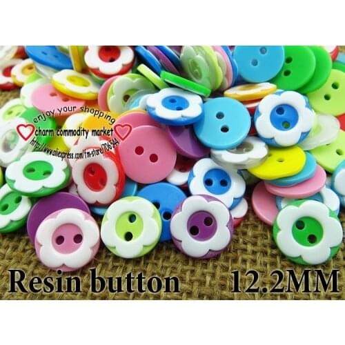 100PCS 12.5MM Flower Shape Mixed Colors Dyed Resin Buttons Coat Sweater Button Sewing Decorative Clothes Accessories P-071