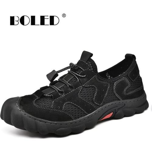 Plus Size Natural Leather Shoes Men Lace-Up Casual Shoes Flats Soft Outdoor Shoes Rubber Sole Walking Men Shoes
