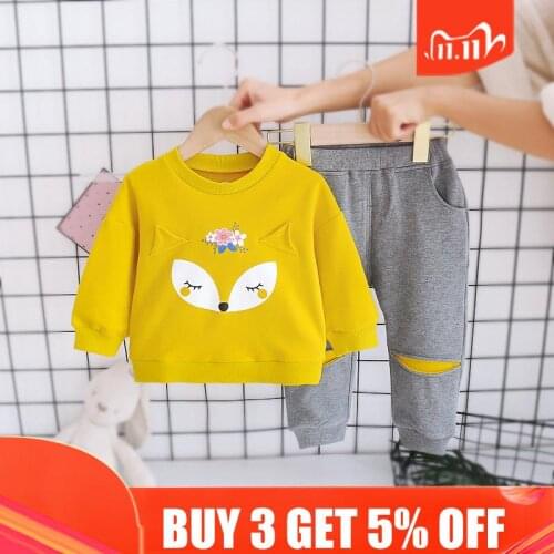 New Flower Girls Clothes Baby Kids Clothes For Girls Cartoon Clothing Toddler Children Tracksuit Pullover+Pants 2 Pieces Sets