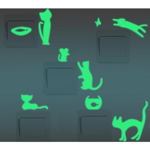 Luminous Switch Sticker DIY Cute Home Cat Switch Wall Sticker Night Light Bedroom Fluorescent Sticker Mural Wall Decals Poster