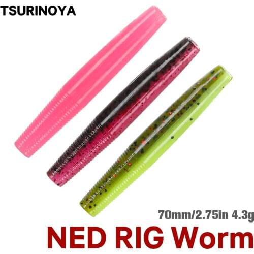 TSURINOYA Stick Worm Bait 70mm 4.3g Silicone Lure Fishing Soft Bait Worm Ned Rig Fishing Tackle Artificial Carp Pesca Trout Lure