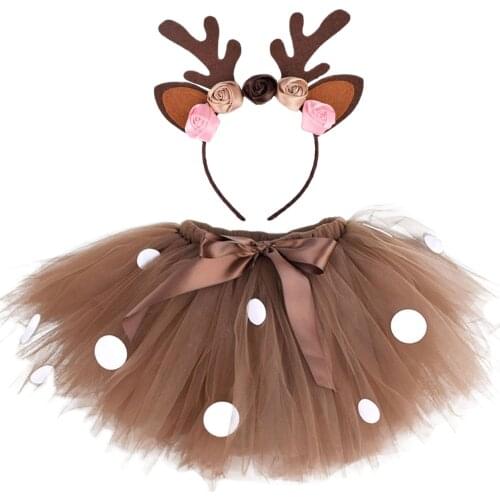 GirlsTutu Skirt Kids Cosplay Fluffy Brown Deer Costume Elastic Waist Bottoms for Halloween Xmas Carnival Birthday Party Gift