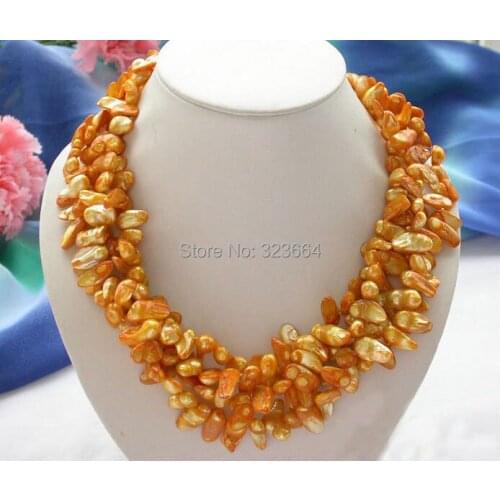 4row 20" 18mm yellow baroque Tail freshwater pearl necklace