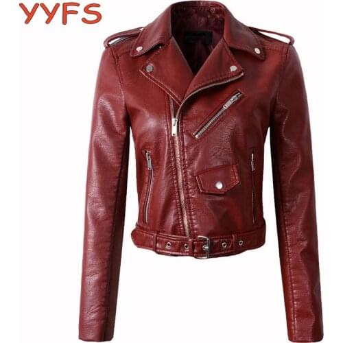 Leather Jacket Women Slim Short Motorcycle Pu Leather Jackets Autumn Winter Bike Coat with Belt Female Casual Windproof Tops