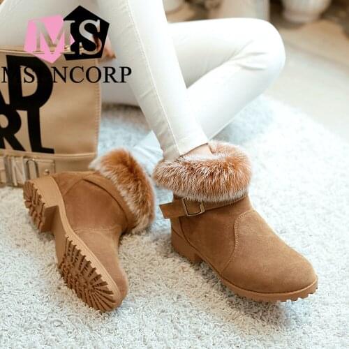 Plus Size 34-43 Womens Boots Winter Snow Short Boots Round Toe Ankle Boots Thick Heel Platform Wedge Shoes Female Boots Winter