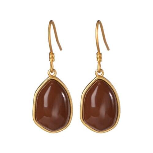 S925 sterling silver gold plated Southern red agate Eardrops Retro Personality Geometry Womens earrings Ear hooks
