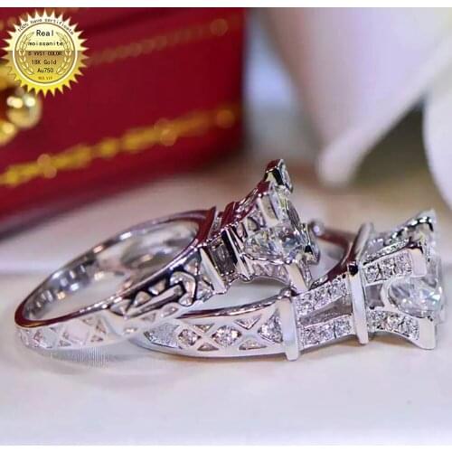 14K Au585 White Gold Women Wedding Party Engagement Ring 1 2 3 Carat Round Moissanite Diamond Ring Classic Trendy Elegant