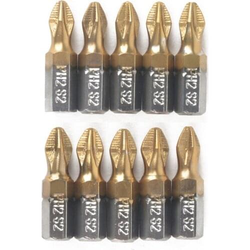10pcs Titanium Coated PH2 Screwdriver Bits Anti Slip 1/4" Hex Shank Drill Bit 25mm For Power Tools
