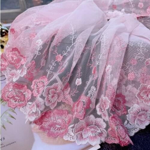3 Meters/lot 20CM Width Pink Flower Lace Trim for Garment Sewing DIY Craft Pretty Embroidery Lace Fabric