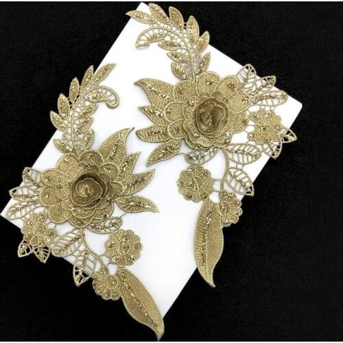 1paris Luxury Gold Beads Sequins Embroidery Flower 3D Lace Cloth Applique TrimS Wedding Dress Sewing DIY Patch 26x16cm