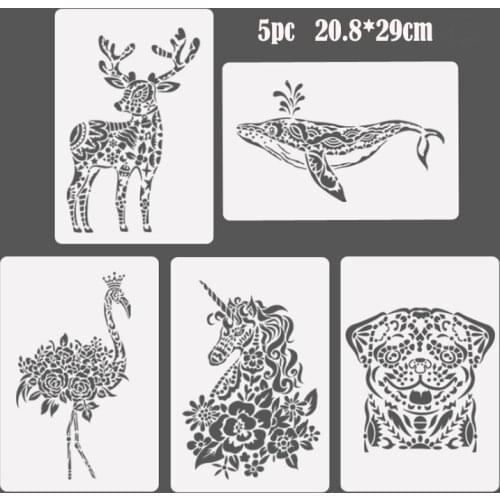 5pc Unicorn Stencil Bullet Journal Painting Template DIY Wall Painting Scrapbook Coloring Embossing Album Decorative Template