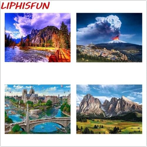 5D Diy Diamond Painting Full Drill Square/round Rhinestone Diamond Embroidery Cross Stitch Home Decor landscape city volcanic