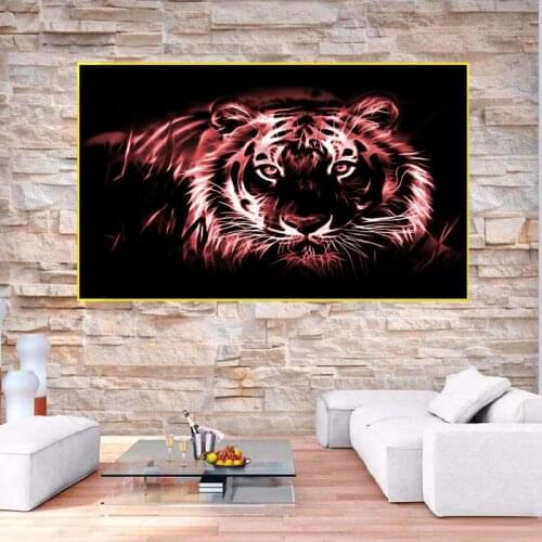 Abstract red blue lying tiger Wall Poster Nordic Canvas Print Painting Contemporary Art Decoration Picture Living Room Decor