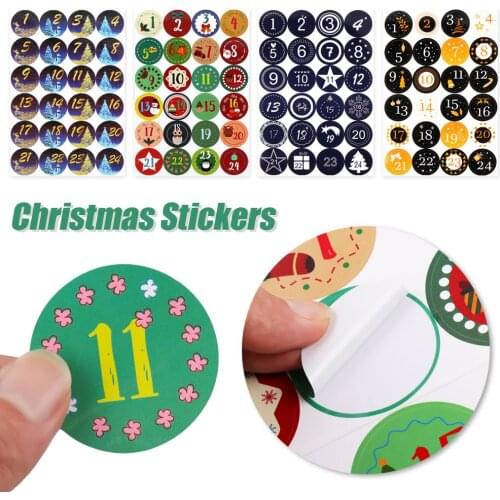 Advent Calendar Adhesive Label Paper Stickers Number Stickers Merry Christmas Gift Packaging Candy Cookie Sealing Stickers
