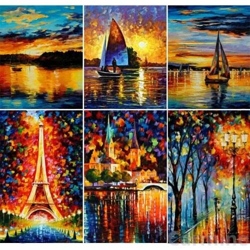 5D Diamond Painting Lake View Boat Tower Landscape Cross Stitch DIY Embroidery Picture Full Round&Square Drill Home Decoration