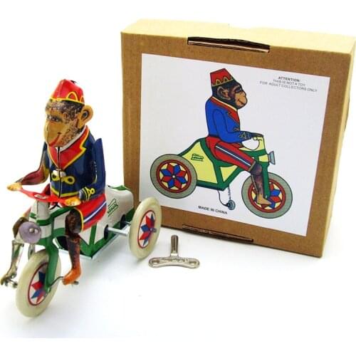 Antique Tin Toys Wind Up Toys Robot iron Metal Models for Children/Adult Home Decoration Metal Craft monkey ride bike