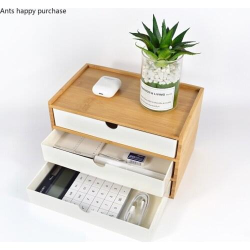 Bamboo Storage Box Plastic Drawer Organizer Bamboo Box Desktop Double Layer Organize Boxes Jewelry Organizer Office Organizers