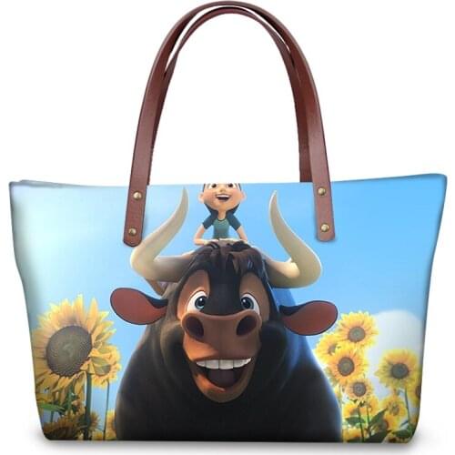 Brand Luxury Design Handbags Cartoon Cow Printing Shoulder Bags For Women Casual Tote Females Top-Handle Bags Custom Ladies Bag