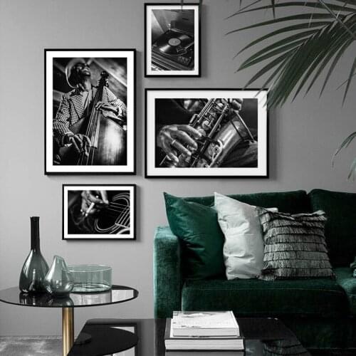 Black and White Musical Instruments Canvas Painting Wall Art Nordic Posters and Prints Wall Pictures for Living Room Decoration