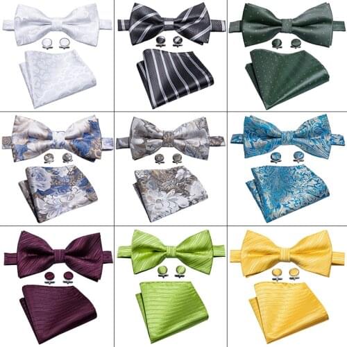 New Men Bowtie Wine Red Set 100% Silk Jacquard Bows Pocket Cufflinks Pre-Bow Tie For Men Butterfly Party Wedding Barry.Wang