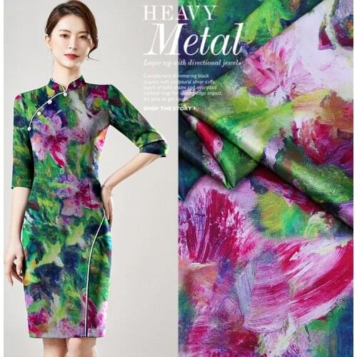 19 Mm stretch satin fabric Customized spring summer high-end digital inkjet mulberry silk satin stretch cheongsam fabric