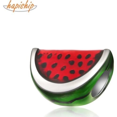 Hapiship 2020 Original Daisy Fashion Sweet Glaze Green Watermelon Charm Beads Fit Charm Bracelet Female DIY Jewelry Making CZ006