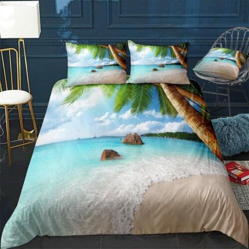 Beautiful Coast Quilt Cover Pillowcase 3Piece Comforter Bedding Set With Pillow Case Single Double Duvet Cover Home Decora