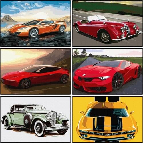 Red Retro Sports Car DIY Painting By Numbers Automobile Oil Painting On Canvas For Home Room Decor Wall Art Picture Hobby Gift