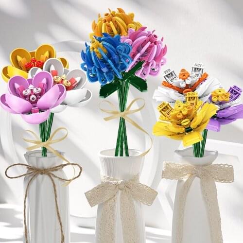 City Creator Rose Flower Bouquet Model Building Blocks Romantic Kit Friends Diy Assembly Bricks Toys For Girls Kids Gift