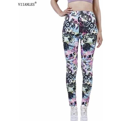 VIIANLES New Fashion Women Legging Comic Print Trousers Soft Leggins Fashion Slim High Waist Comfortable Leggins Workout Pants