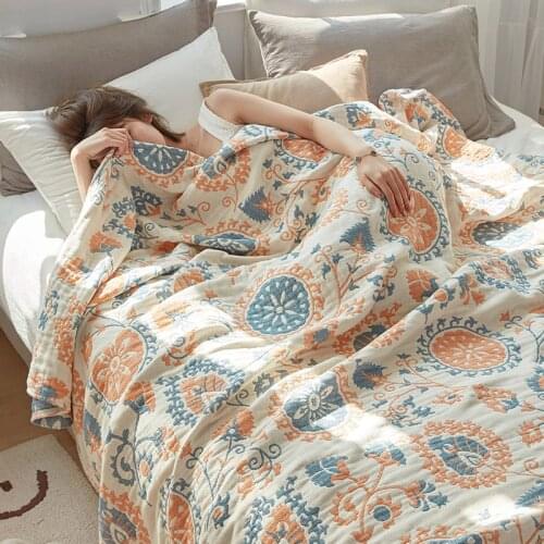 Floral Blanket Muslin Summer Pure Cotton Office Home Sleeping Sofa Bedding Throw Soft Travel Breathable Gauze Quilt