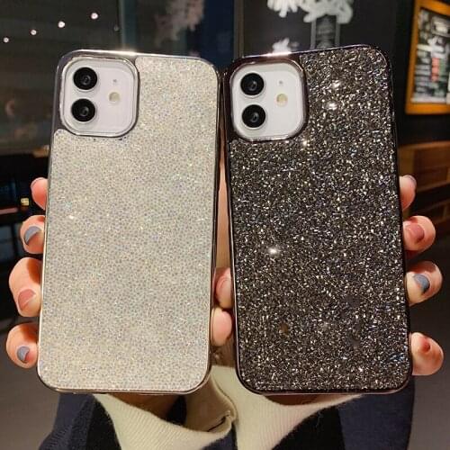 Fashion Diamond Phone Case For iPhone 12 11Pro Max XR XS MAX X 7 8 Plus SE 2020 Glitter Electroplated Rhinestones Soft IMD Cover