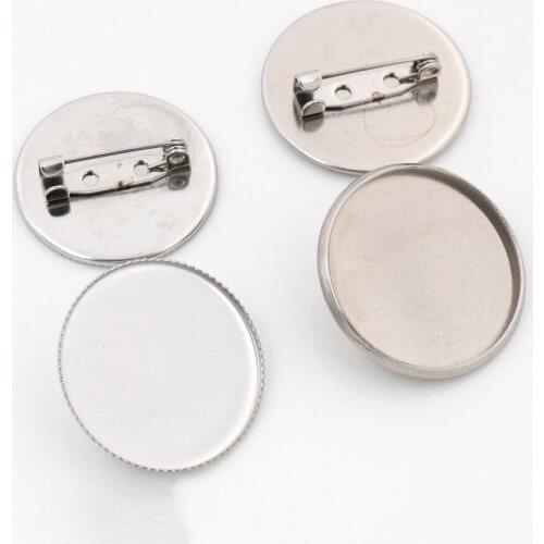 No Fade ) 10pcs 25mm Inner Size 2 Style Stainless Steel Material Brooch Style Cabochon Base Cameo Setting Charms Pendant Tray