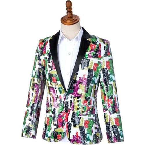 New high quality printed color sequined jacket costumes personalized fashion singer host mens dance performance blazer AL181030