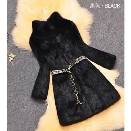 New real Rabbit Fur Coat women full pelt rabbit fur jacket With free belt customized big size free shipping