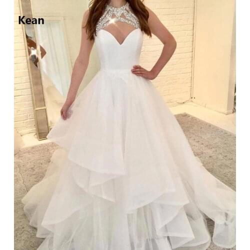 New Arrival Wedding Dress Crystals Beads Ruffles vestido De Noiva Dubai Arabic Wedding Gown Bride Dress Robe De Mariee