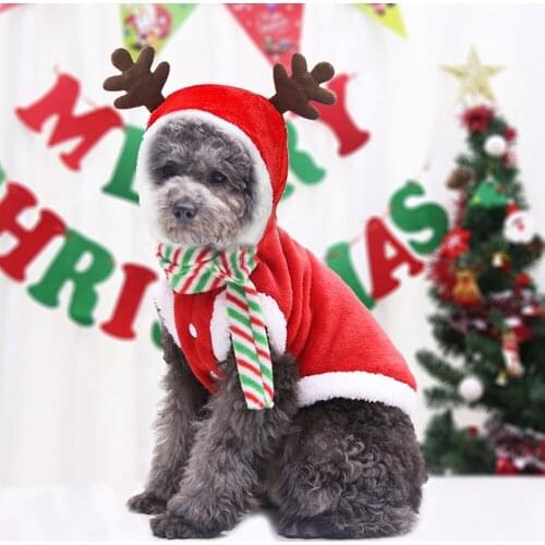 Pet clothes Christmas dog clothes autumn and winter flannel warm cat and dog clothes elk Christmas festive suit holiday costumes