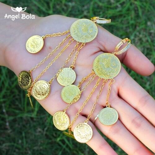 Oman Allah Coin Muslim Gold Color Drop Earrings for Women Nigeria Turkish Jewelry Gifts with Pieces Tassel Coin Pendant Earring