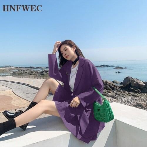 Autumn 2020 fashionable notched collar solid single-breasted suit coat+ pleated mini skirt two-piece set for women V022