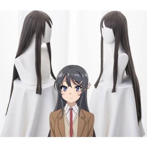 Wig Seishun Buta Yarou wa Bunny Girl Senpai no Yume wo Minai Mai Sakurajima 80cm Dark Gray Synthetic Hair Cosplay Wigs